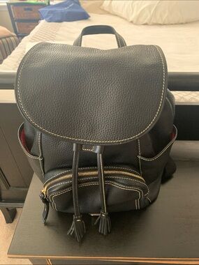 Dooney & Bourke Black Leather Backpack with Tassels